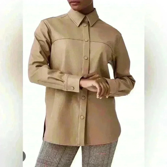 Spanx Long Sleeve Faux Leather Shirt - Picture 2 of 3